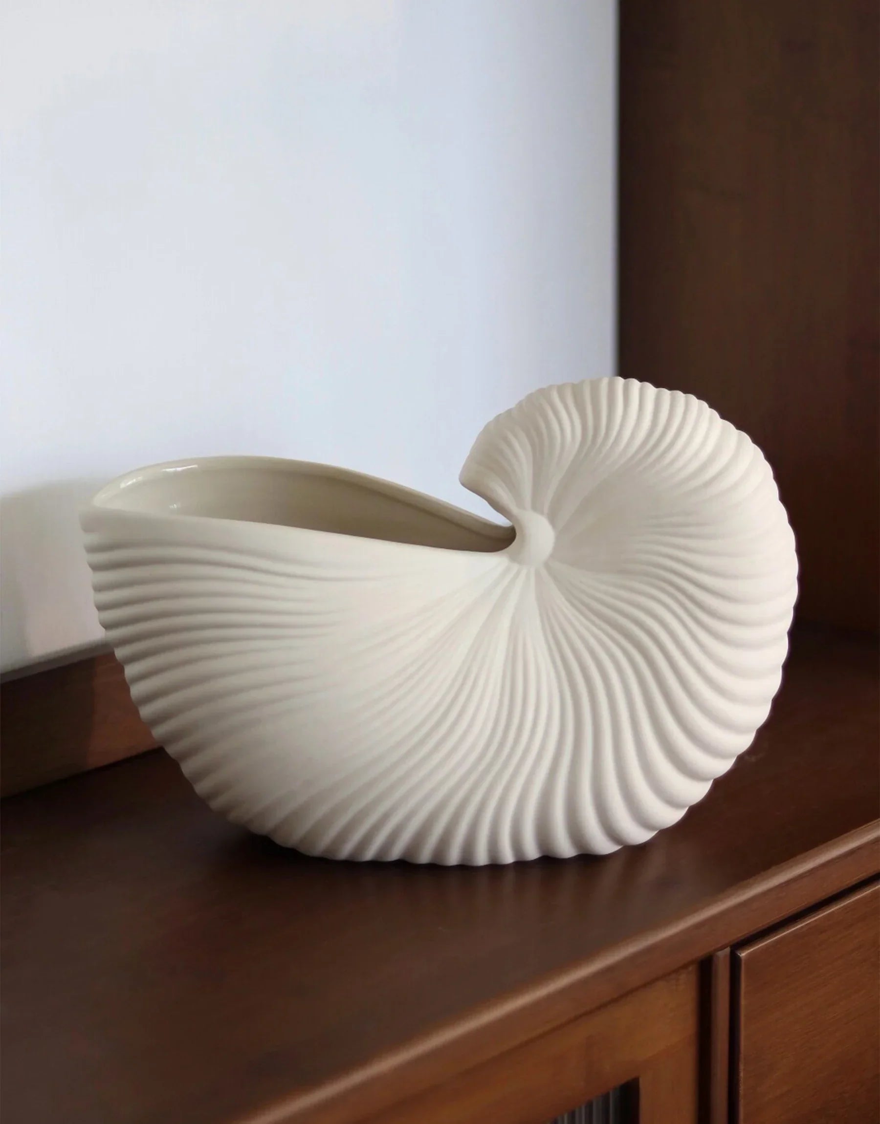 Calliope Hand-Carved Nautilus Shell Ceramic Vase