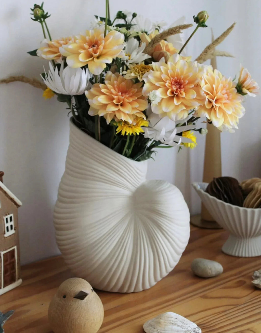 Calliope Hand-Carved Nautilus Shell Ceramic Vase