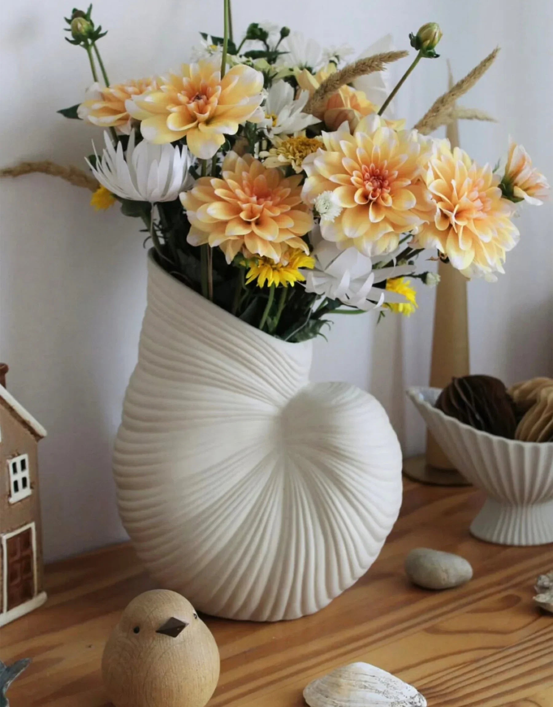 Calliope Hand-Carved Nautilus Shell Ceramic Vase